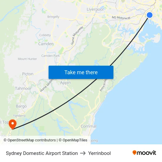 Sydney Domestic Airport Station to Yerrinbool map
