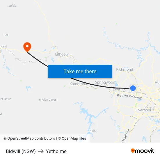 Bidwill (NSW) to Yetholme map
