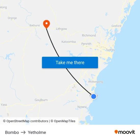 Bombo to Yetholme map