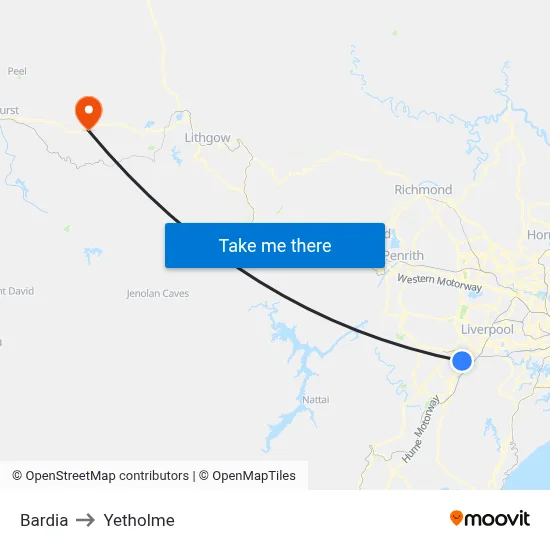 Bardia to Yetholme map