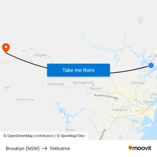 Brooklyn (NSW) to Yetholme map