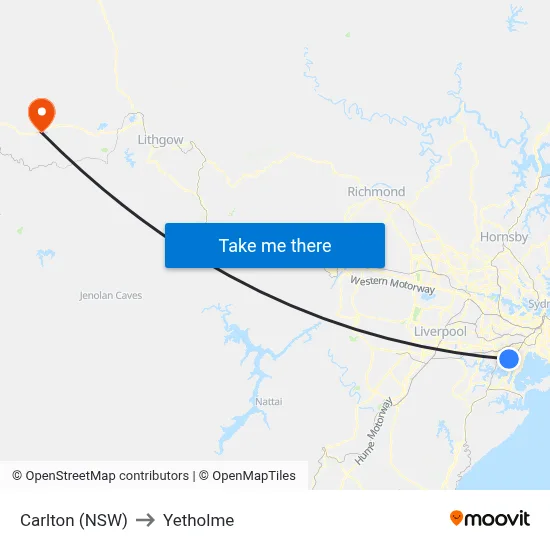Carlton (NSW) to Yetholme map