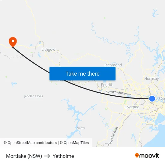 Mortlake (NSW) to Yetholme map
