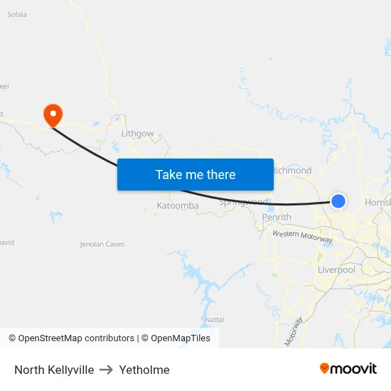 North Kellyville to Yetholme map