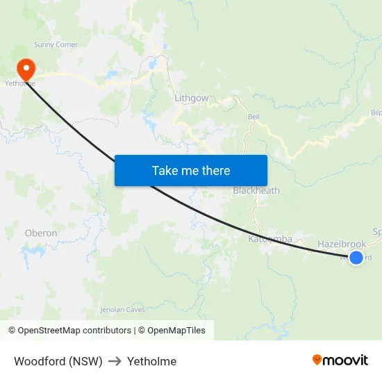 Woodford (NSW) to Yetholme map