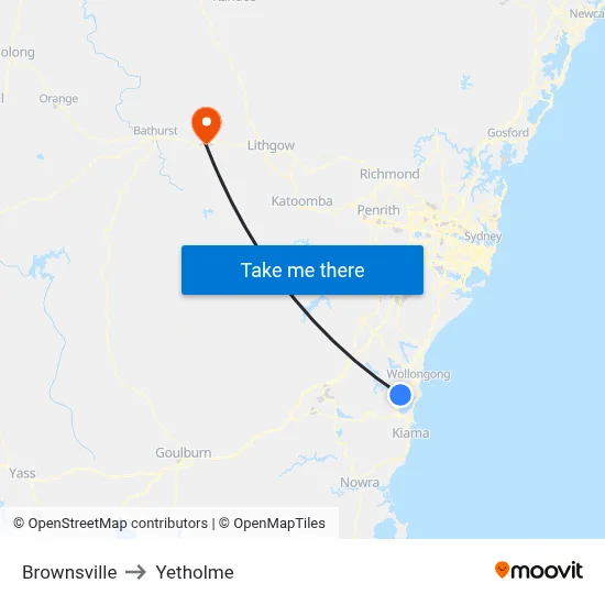 Brownsville to Yetholme map