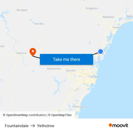 Fountaindale to Yetholme map