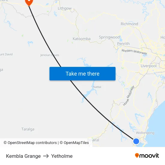 Kembla Grange to Yetholme map