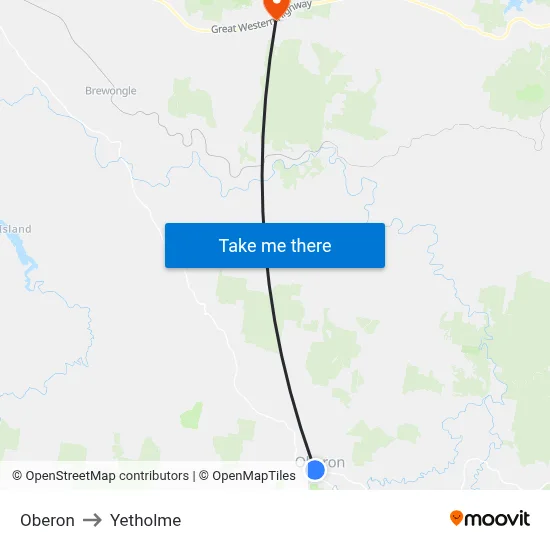 Oberon to Yetholme map