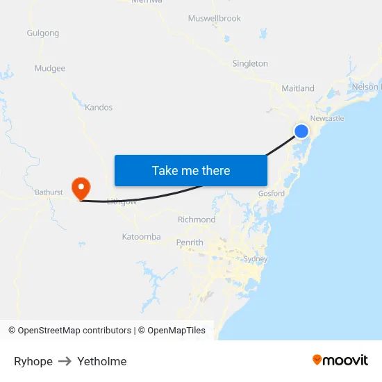 Ryhope to Yetholme map