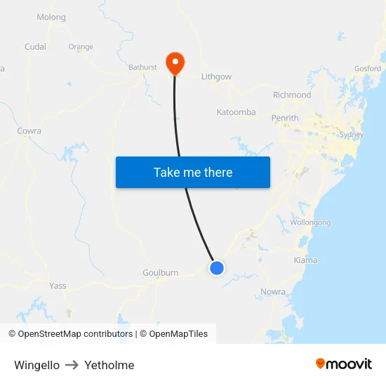 Wingello to Yetholme map