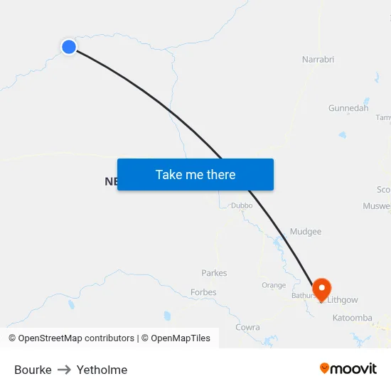 Bourke to Yetholme map