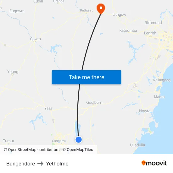 Bungendore to Yetholme map