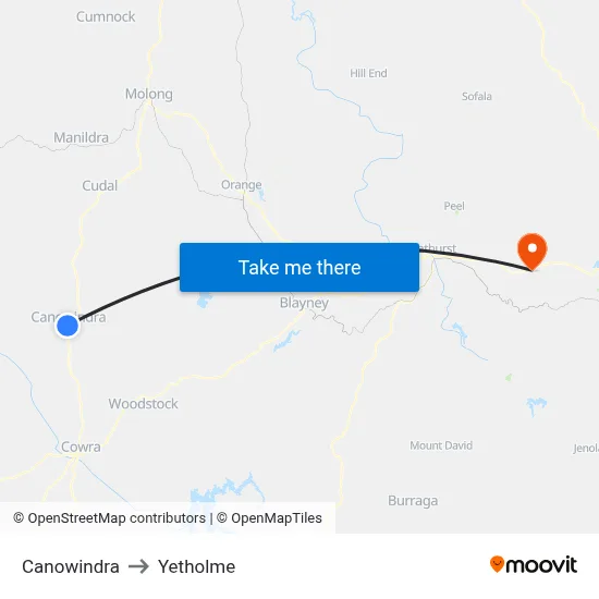 Canowindra to Yetholme map