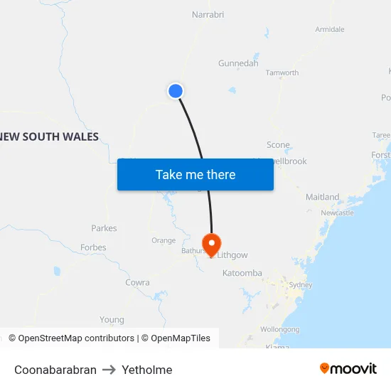 Coonabarabran to Yetholme map