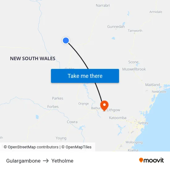 Gulargambone to Yetholme map