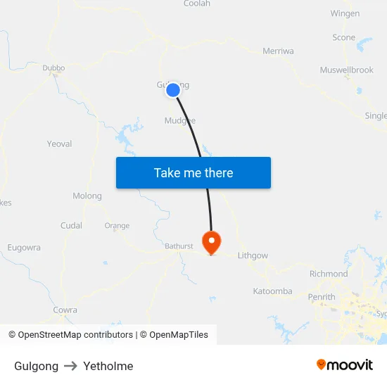 Gulgong to Yetholme map