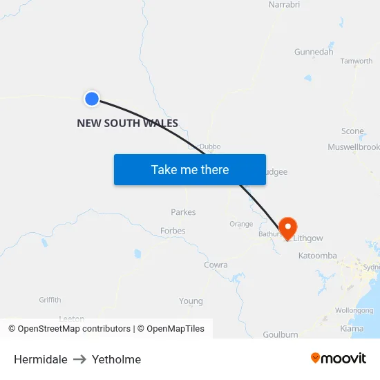 Hermidale to Yetholme map