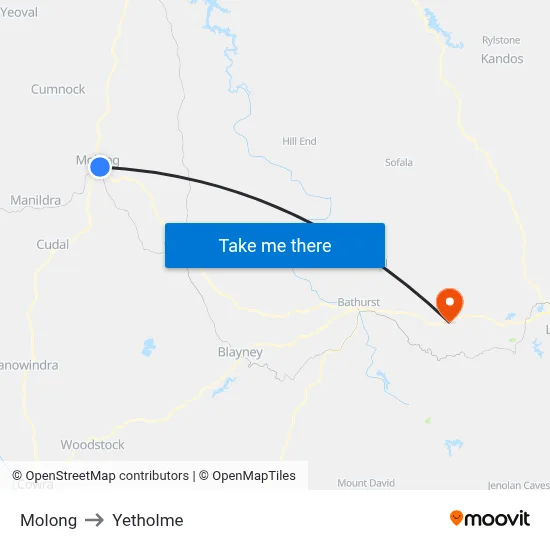 Molong to Yetholme map
