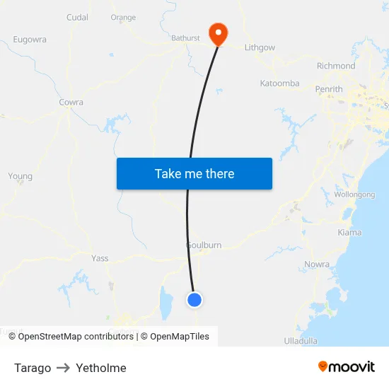 Tarago to Yetholme map