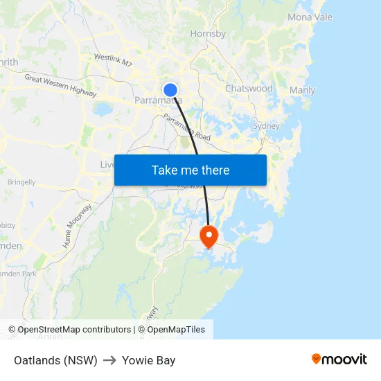 Oatlands (NSW) to Yowie Bay map