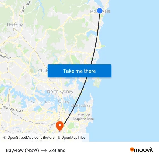 Bayview (NSW) to Zetland map