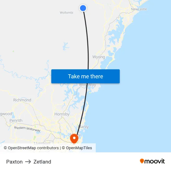 Paxton to Zetland map