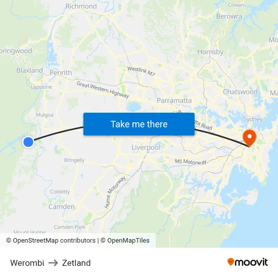 Werombi to Zetland map