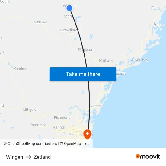 Wingen to Zetland map