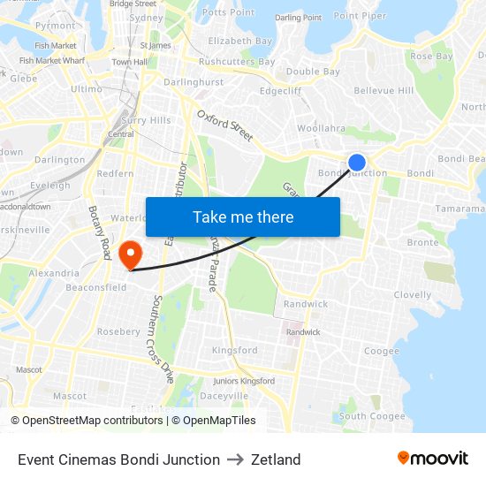 Event Cinemas Bondi Junction to Zetland map