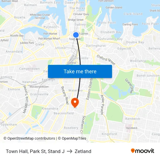 Town Hall, Park St, Stand J to Zetland map