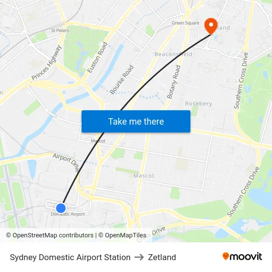 Sydney Domestic Airport Station to Zetland map
