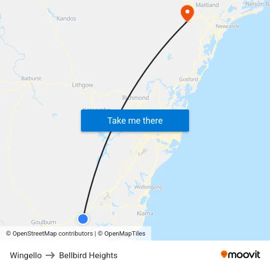 Wingello to Bellbird Heights map