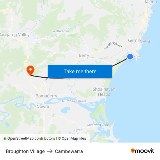 Broughton Village to Cambewarra map