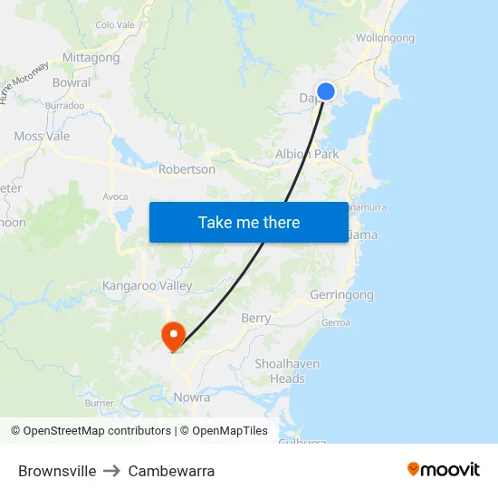 Brownsville to Cambewarra map