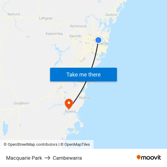 Macquarie Park to Cambewarra map