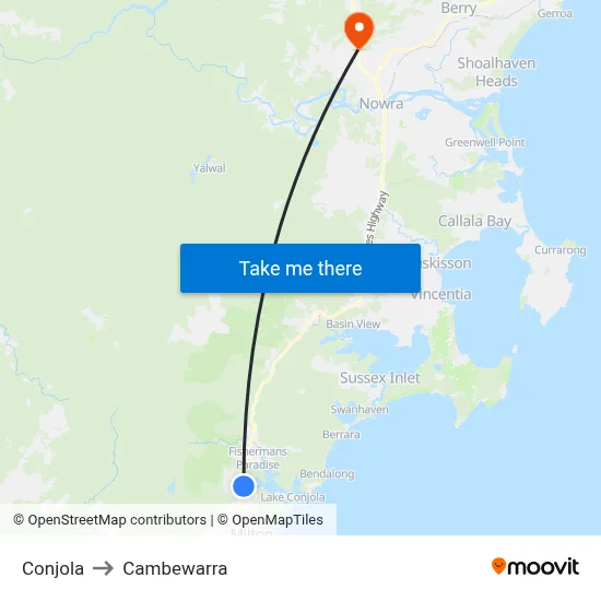 Conjola to Cambewarra map