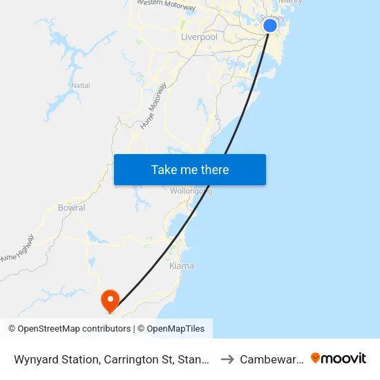 Wynyard Station, Carrington St, Stand A to Cambewarra map