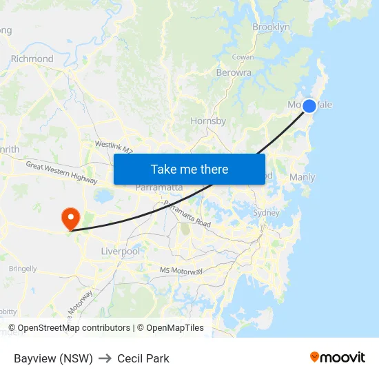 Bayview (NSW) to Cecil Park map