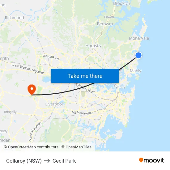 Collaroy (NSW) to Cecil Park map