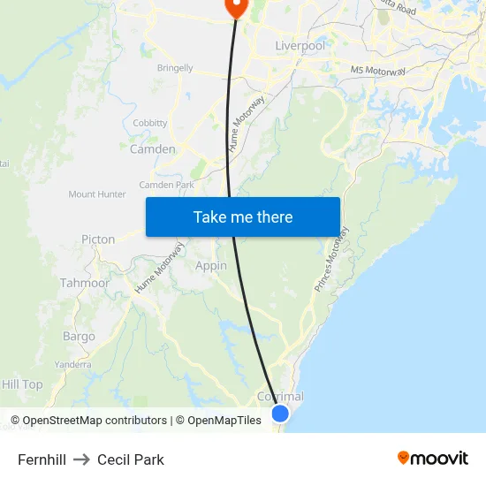 Fernhill to Cecil Park map