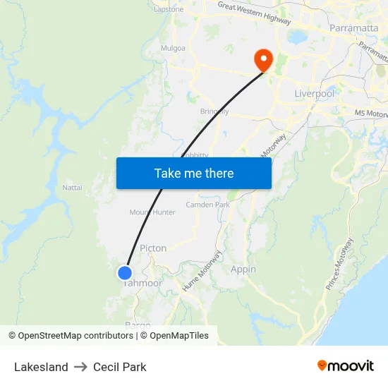 Lakesland to Cecil Park map