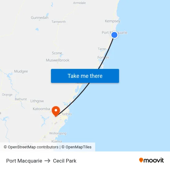 Port Macquarie to Cecil Park map