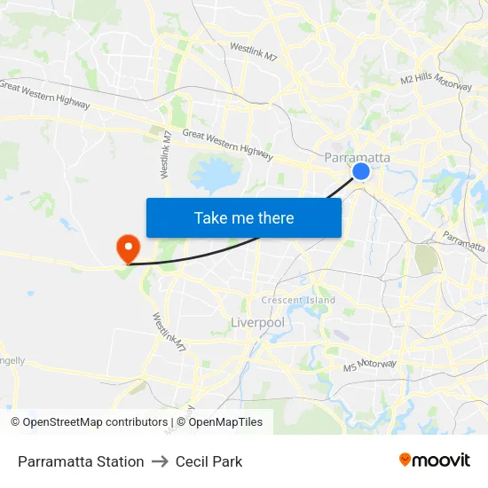 Parramatta Station to Cecil Park map