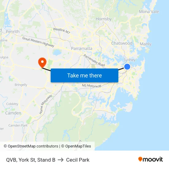 QVB, York St, Stand B to Cecil Park map