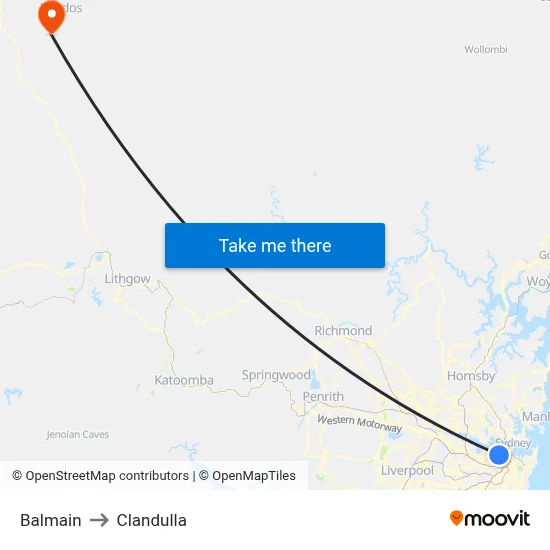 Balmain to Clandulla map
