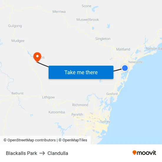 Blackalls Park to Clandulla map