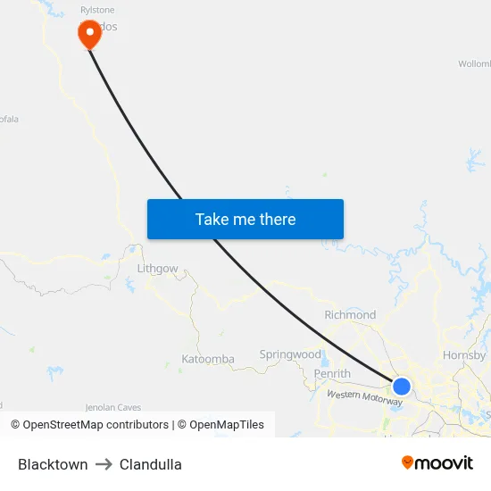 Blacktown to Clandulla map