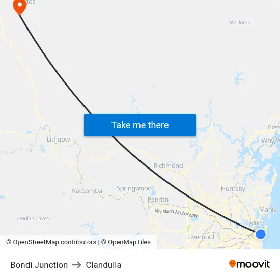 Bondi Junction to Clandulla map