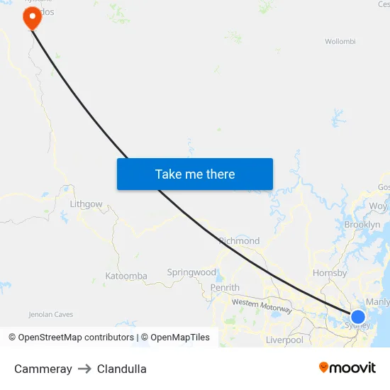 Cammeray to Clandulla map